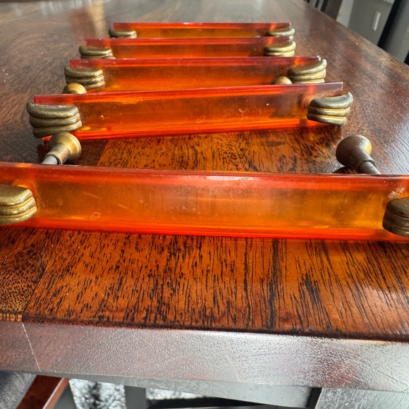 Vintage Amber Lucite Drawer Pulls - Set of 6